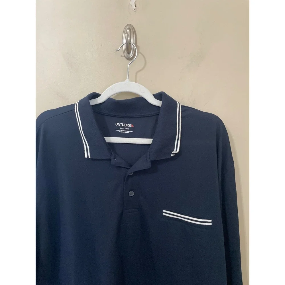 UNTUCKit Caesar Long Sleeve Polo Shirt  Mens XXXL Navy Blue Preppy Nautical